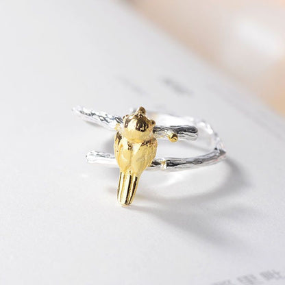 Silver 925 Sterling Gold Open Plated Bird Ring