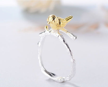 Silver 925 Sterling Gold Open Plated Bird Ring