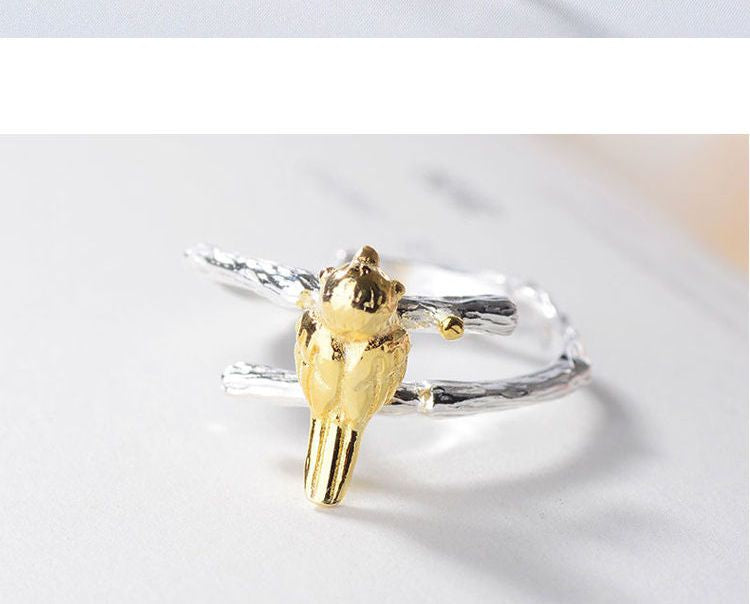 Silver 925 Sterling Gold Open Plated Bird Ring
