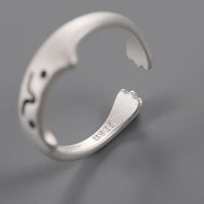 925 Sterling Silver Ring Cat Open