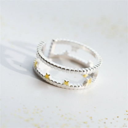 Sterling Layered Silver Star Ring Open