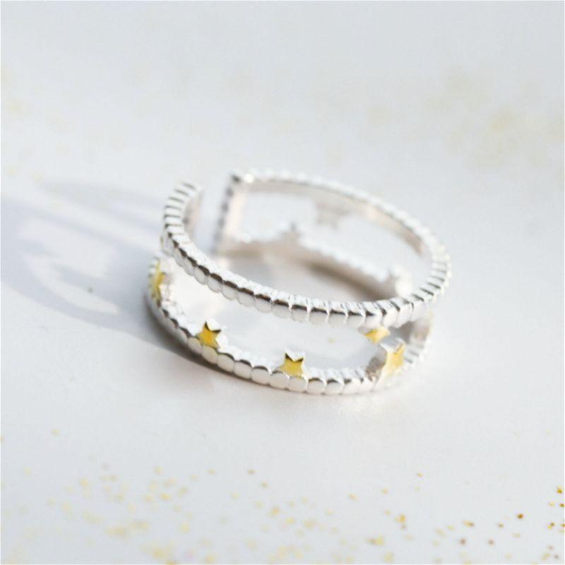 Sterling Layered Silver Star Ring Open