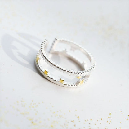 Sterling Layered Silver Star Ring Open