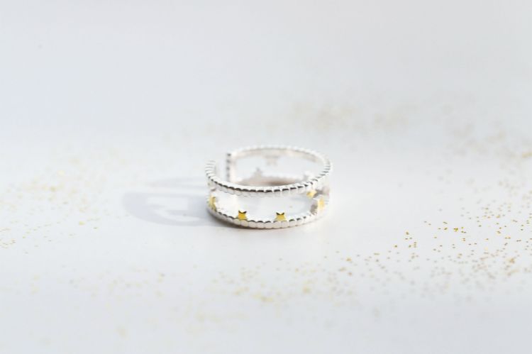 Sterling Layered Silver Star Ring Open
