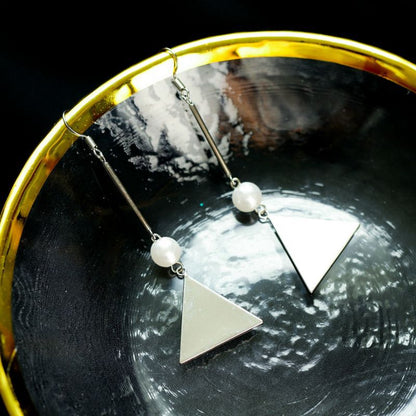 Pearl Sterling Triangle Faux Silver Earring Dangle