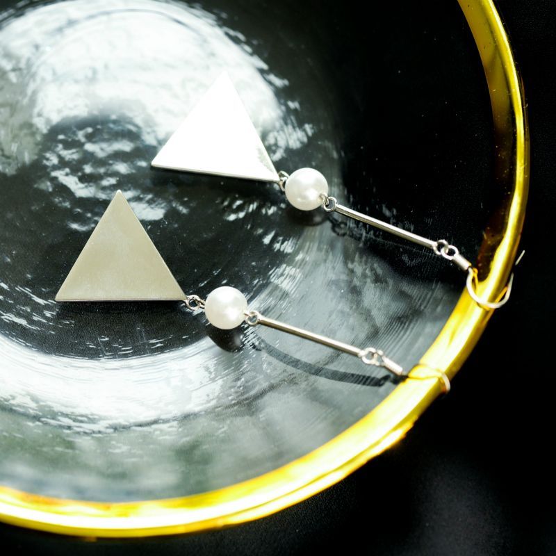 Pearl Sterling Triangle Faux Silver Earring Dangle
