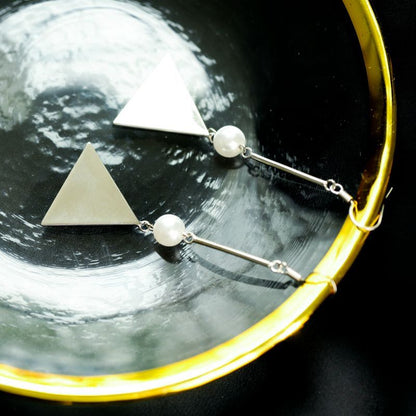 Pearl Sterling Triangle Faux Silver Earring Dangle