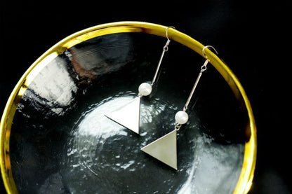 Pearl Sterling Triangle Faux Silver Earring Dangle