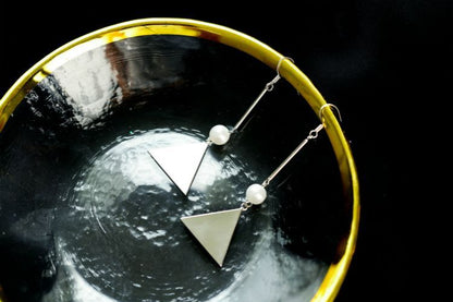 Pearl Sterling Triangle Faux Silver Earring Dangle
