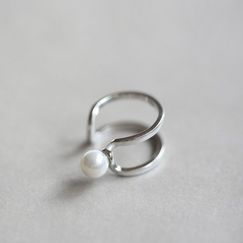 Ring Silver Pearl Layered Faux Open Sterling