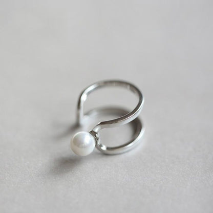 Ring Silver Pearl Layered Faux Open Sterling