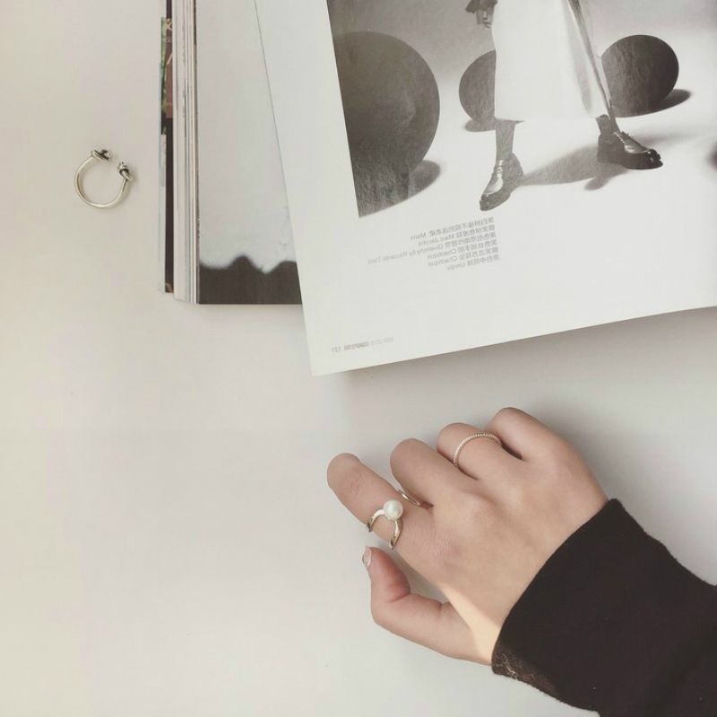 Ring Silver Pearl Layered Faux Open Sterling