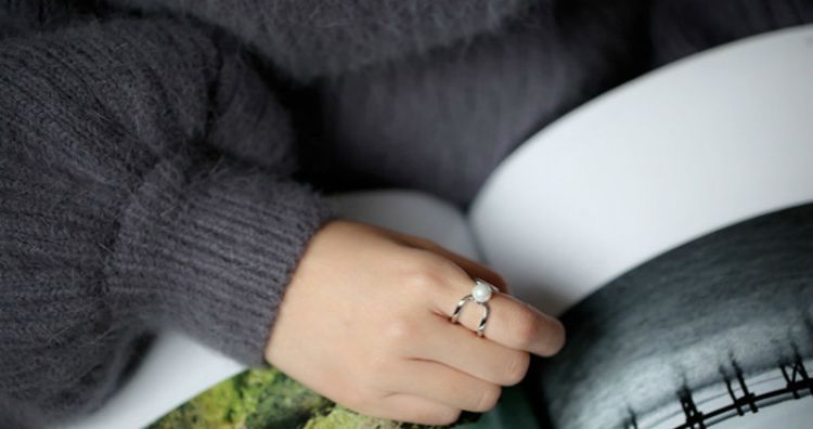 Ring Silver Pearl Layered Faux Open Sterling