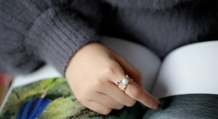 Ring Silver Pearl Layered Faux Open Sterling