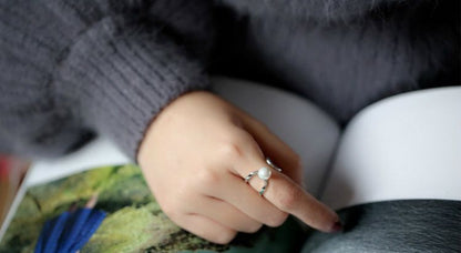 Ring Silver Pearl Layered Faux Open Sterling