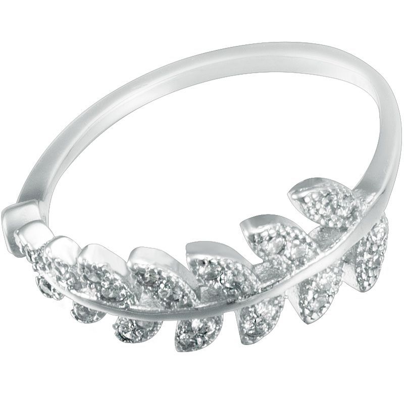 Ring Sterling Open Silver Rhinestone Leaf