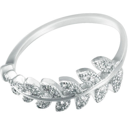 Ring Sterling Open Silver Rhinestone Leaf