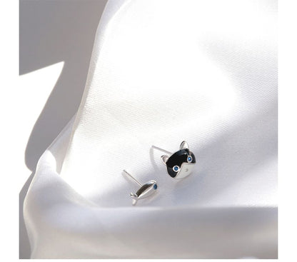 Stud Cat Earring Asymmetrical Fish