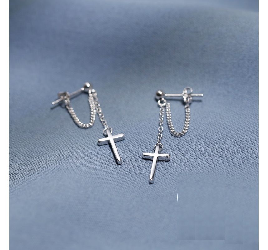 Sterling Drop Silver Earring Cross