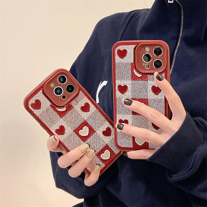 Heart Print Plaid Phone Case