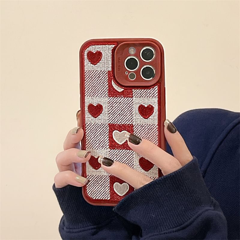 Heart Print Plaid Phone Case