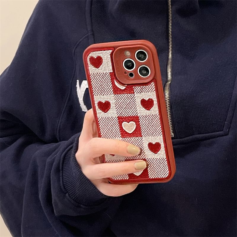 Heart Print Plaid Phone Case