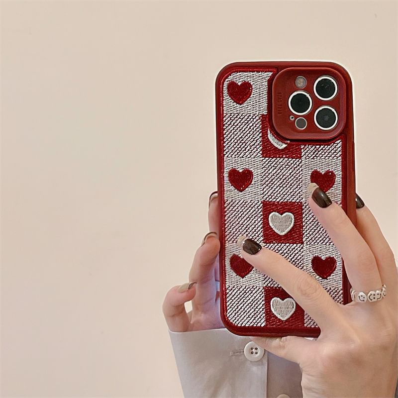 Heart Print Plaid Phone Case