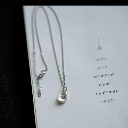 Necklace Pendant Chinese Characters Silver