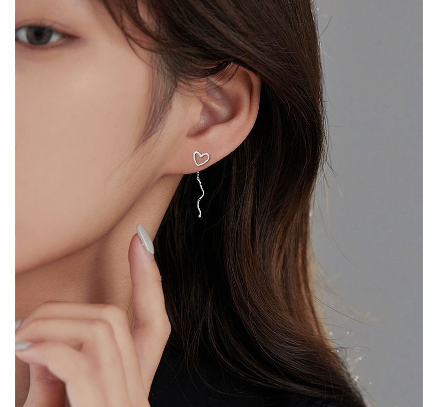 Dangle Heart Silver Sterling Earring