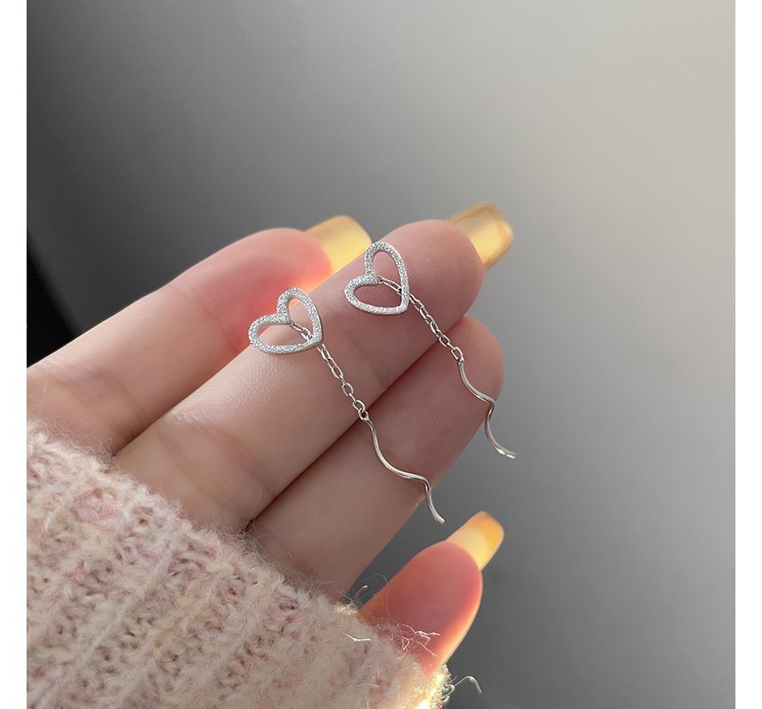 Dangle Heart Silver Sterling Earring