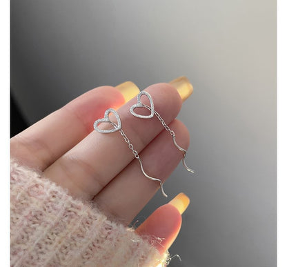 Dangle Heart Silver Sterling Earring