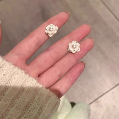 Pearl Earring Alloy Flower Faux