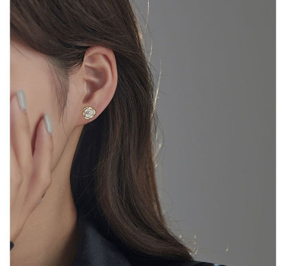 Pearl Earring Alloy Flower Faux