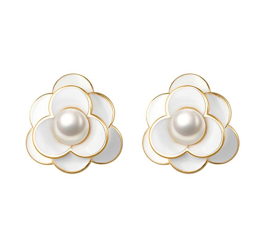 Pearl Earring Alloy Flower Faux
