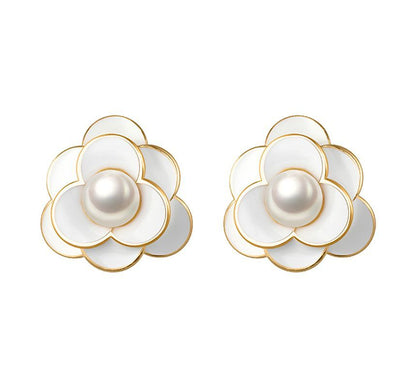 Pearl Earring Alloy Flower Faux
