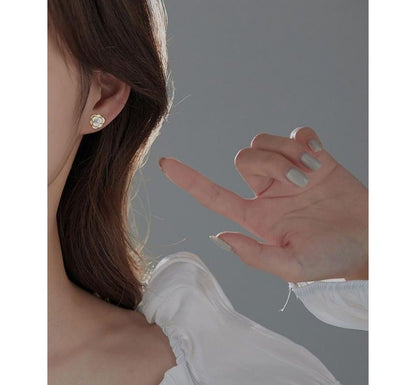 Pearl Earring Alloy Flower Faux