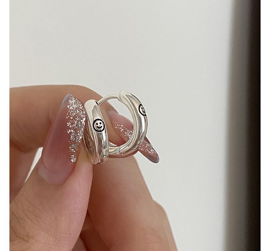 Hoop Smiley Silver Sterling Earring