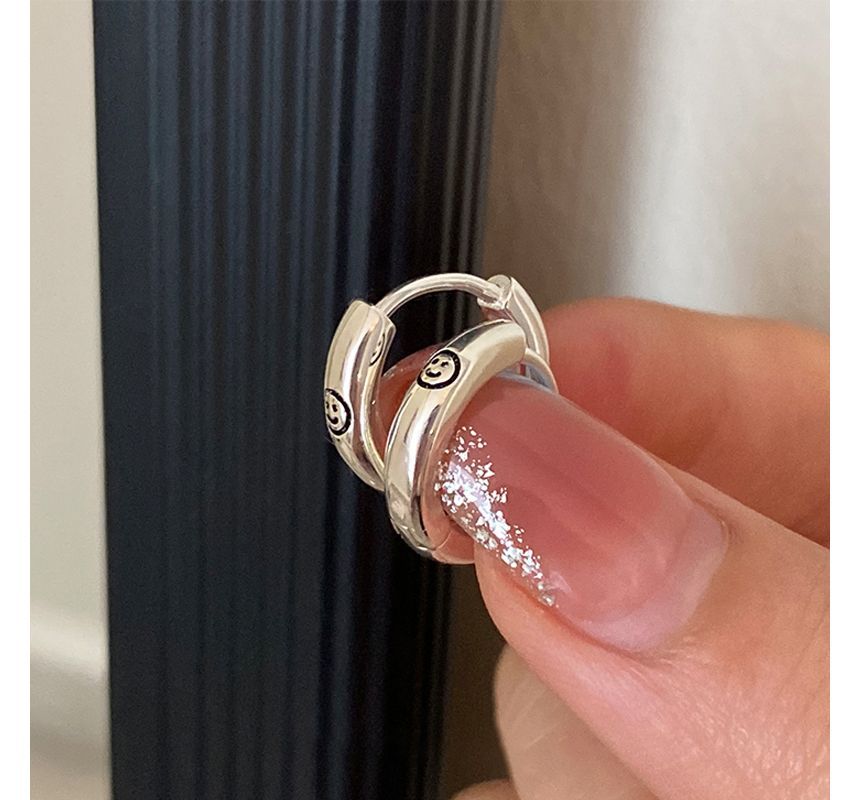 Hoop Smiley Silver Sterling Earring