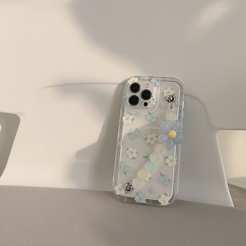Transparent Floral Phone Strap Case