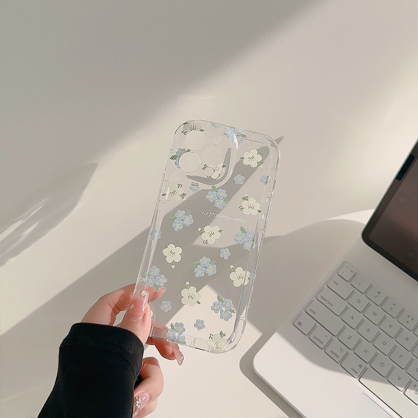 Transparent Floral Phone Strap Case