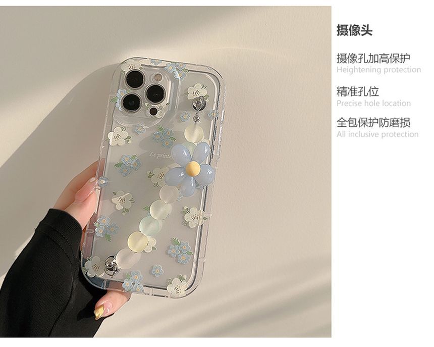 Transparent Floral Phone Strap Case