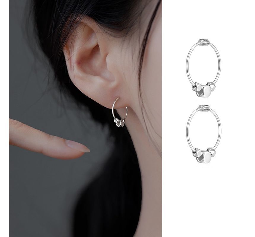 Earring Sterling Bead Silver Hoop
