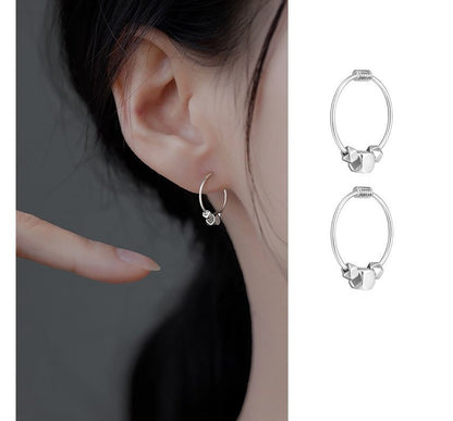 Earring Sterling Bead Silver Hoop