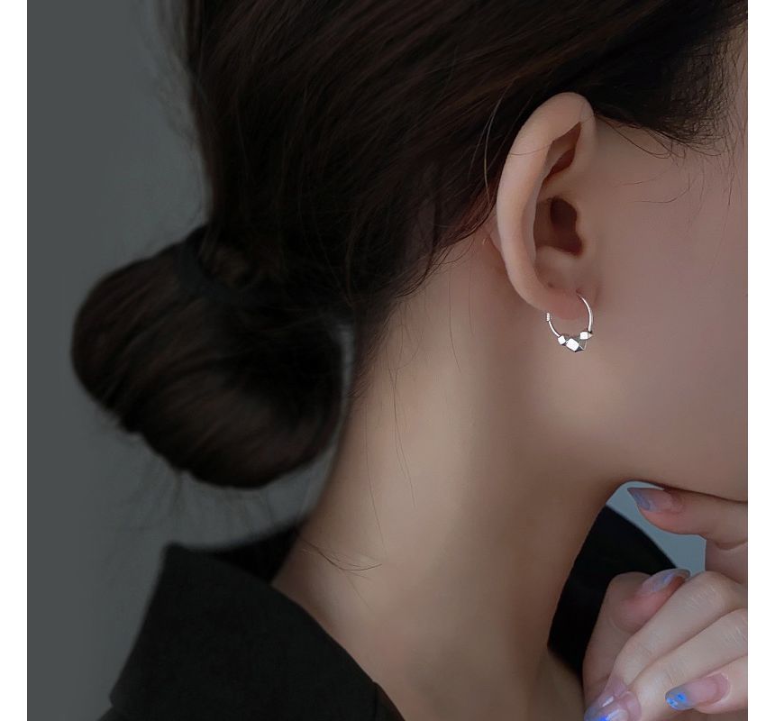 Earring Sterling Bead Silver Hoop