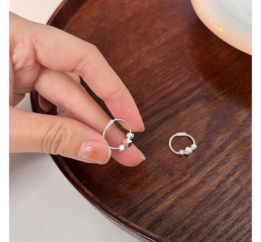 Earring Sterling Bead Silver Hoop