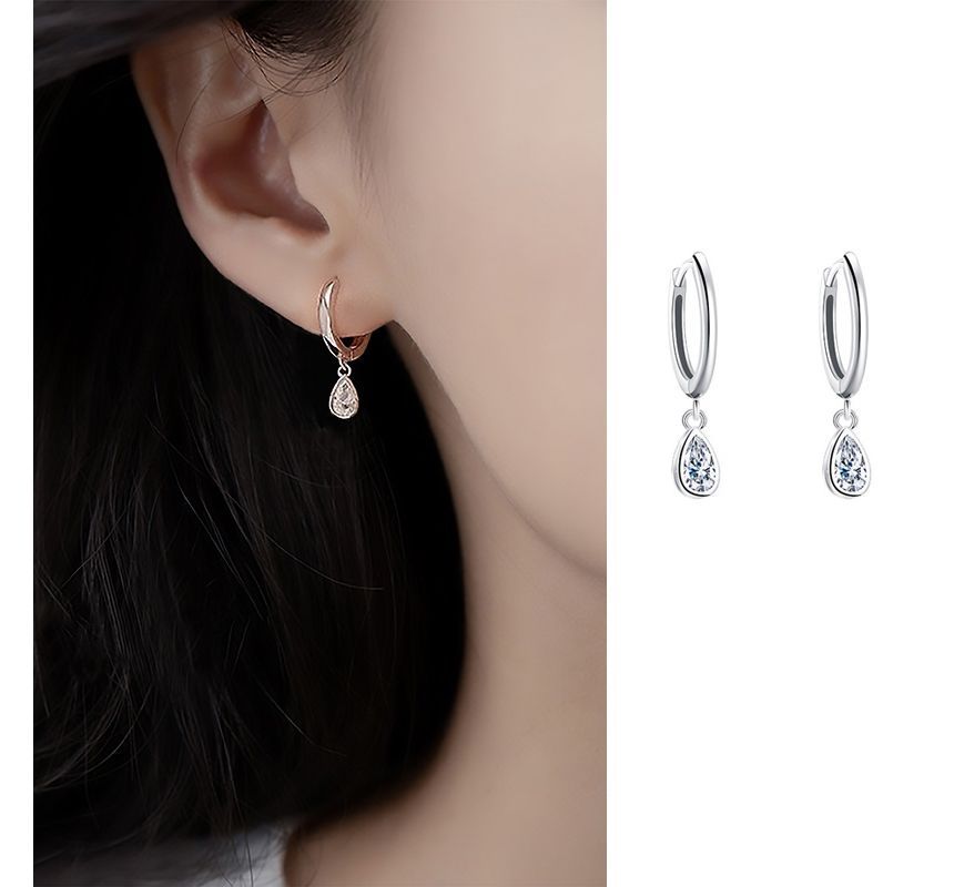 Droplet Earring Dangle Rhinestone Silver Sterling