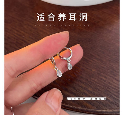 Droplet Earring Dangle Rhinestone Silver Sterling