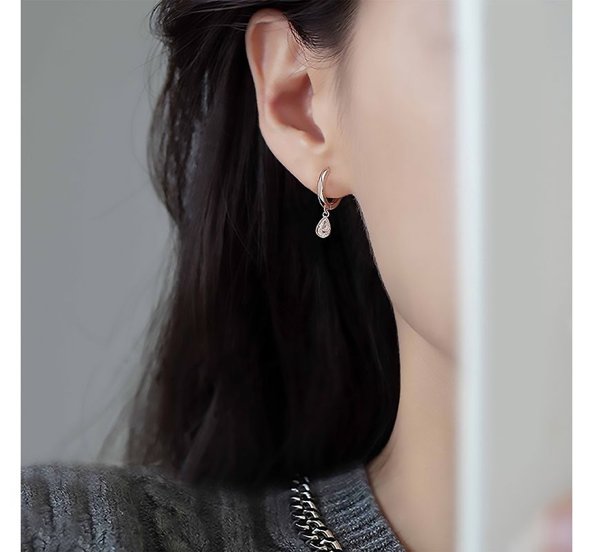 Droplet Earring Dangle Rhinestone Silver Sterling
