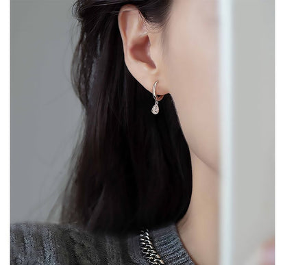 Droplet Earring Dangle Rhinestone Silver Sterling