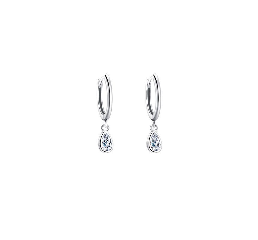 Droplet Earring Dangle Rhinestone Silver Sterling